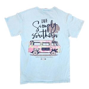 Simply Southern "Love the Life You Live"  Light Blue Cotton T-shirt (Small)